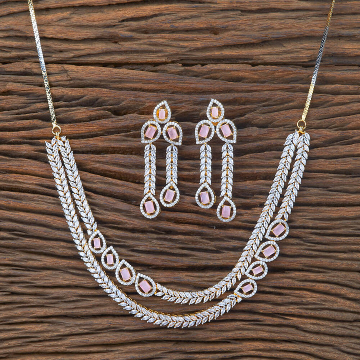 Cubic Zirconia 2 Line Necklace With 2 Tone Plating 428137