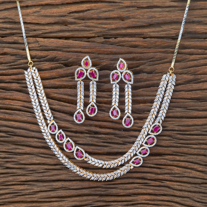 Cubic Zirconia 2 Line Necklace With 2 Tone Plating 428137