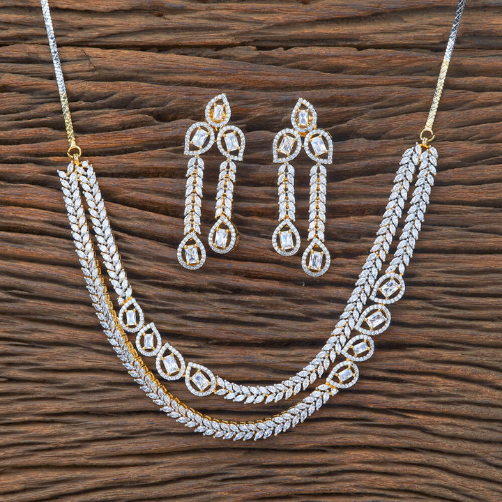 Cubic Zirconia 2 Line Necklace With 2 Tone Plating 428137
