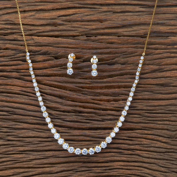 Cubic Zirconia Solitaire Necklace With 2 Tone Rhodium Plating 428162