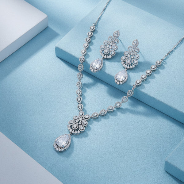 428212 Cubic Zirconia Classic Necklace With Rhodium Plating