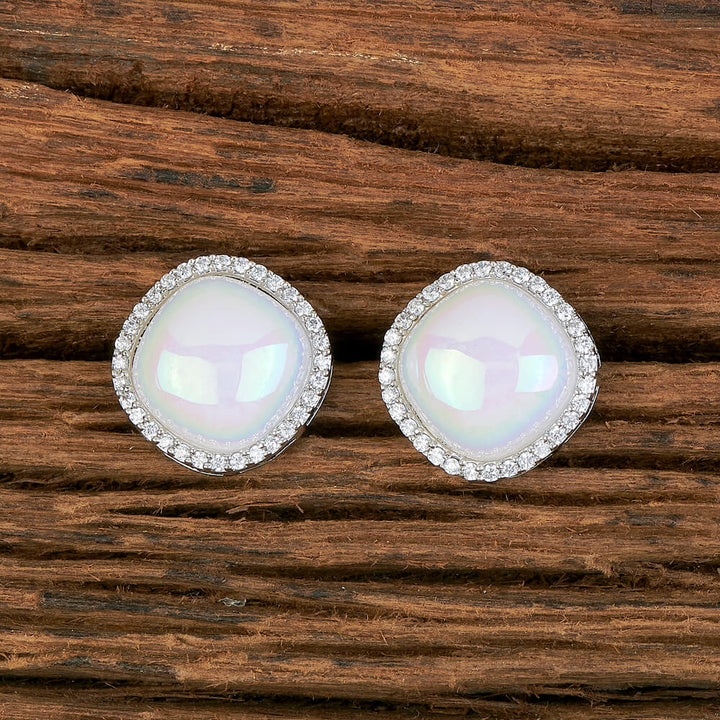 American Diamond Pearl Tops With 2 Tone Rhodium Plating 428455