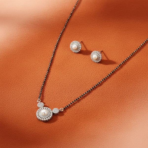 428992 Cubic Zirconia Classic Mangalsutra With 2Tone Rhodium Plating