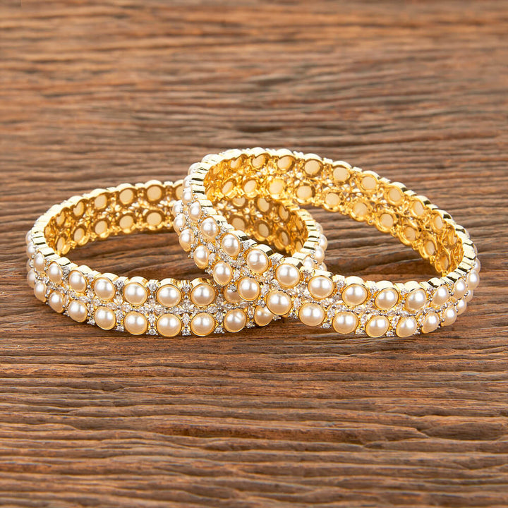 American Diamond Moti Bangles With 2 Tone Rhodium Plating 429263