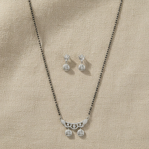429796 American Diamond Tanmaniya Mangalsutra With Rhodium Plating