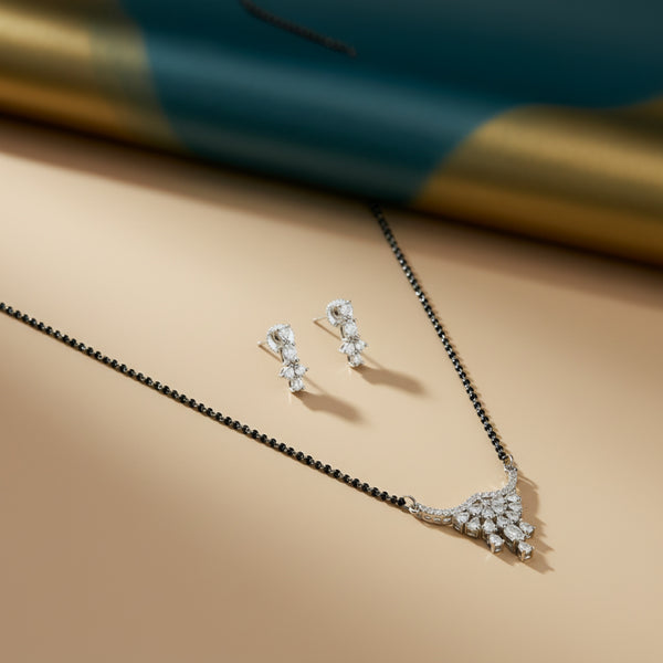 429799 American Diamond Tanmaniya Mangalsutra With Rhodium Plating