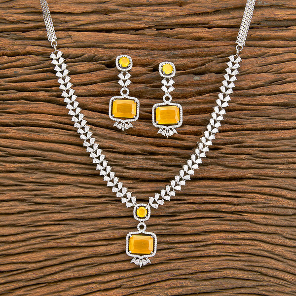 429867 American Diamond Classic Necklace With Rhodium Plating