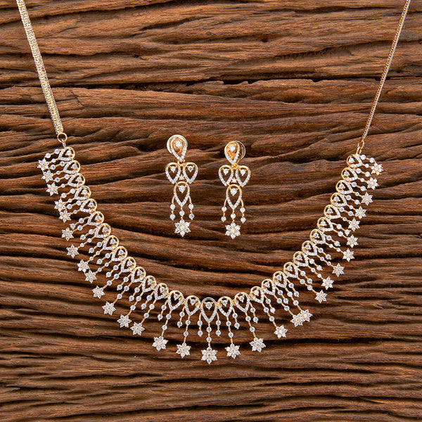 430053 Cz Classic Necklace With Rhodium 2 Tone Plating