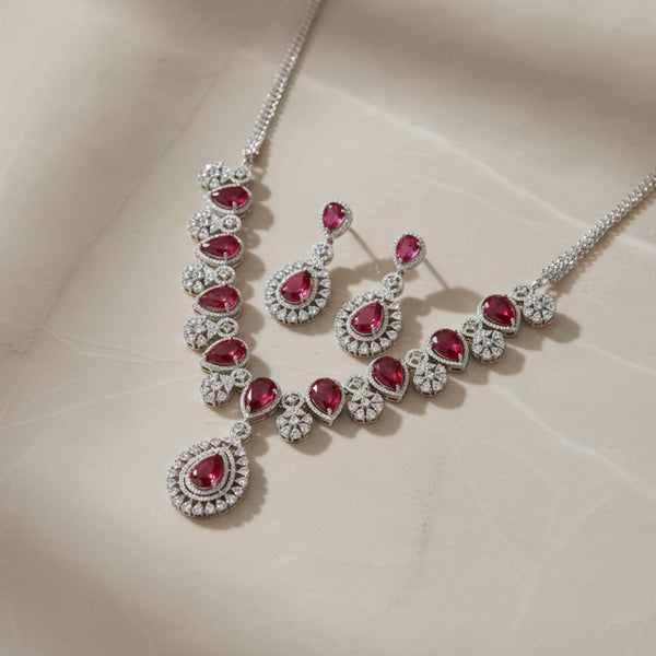 430127 Cz Classic Necklace With Rhodium Plating