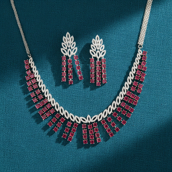 430128 Cz Classic Necklace With Rhodium Plating