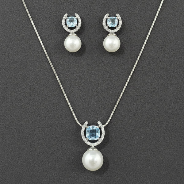 430290 Cz Delicate Pendant Set With 2 Tone Plating