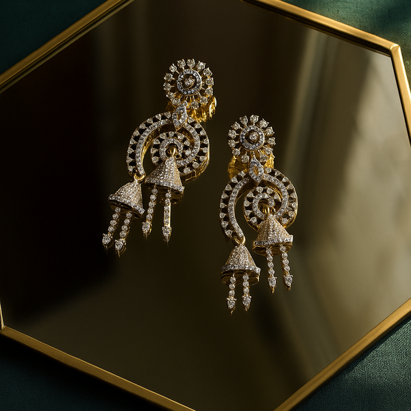 430407 Cubic Zirconia Classic Jhumki With 2 Tone Rhodium Plating