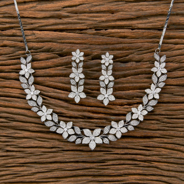 Cubic Zirconia 5 Line Necklace With Black 2 Tone Rhodium Plating 430472