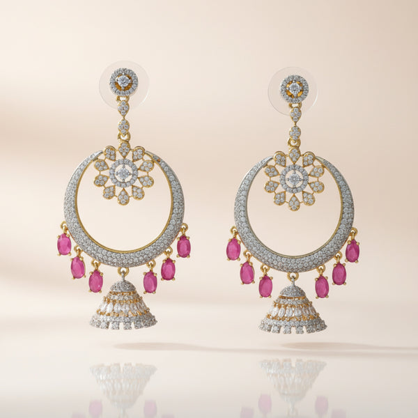 430474 Cubic Zirconia Jhumki With 2 Tone Plating