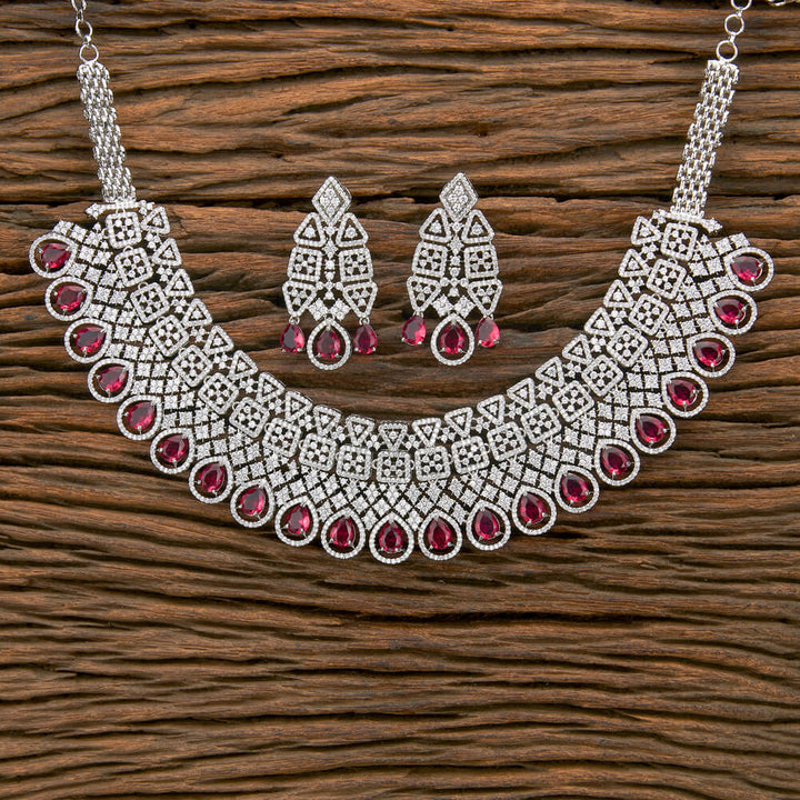 Cz Classic Necklace With Rhodium Plating 430669