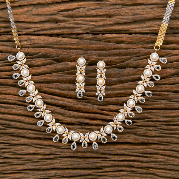 Cz Pearl Necklace With 2 Tone Plating 430773