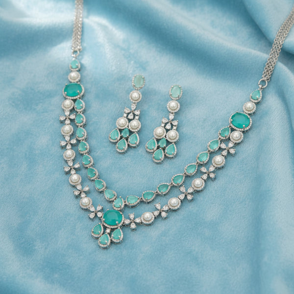 430774 Cz Moti Necklace With Rhodium Plating