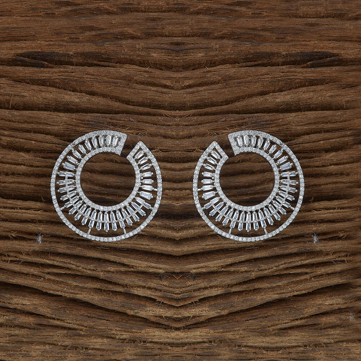 Cubic Zirconia Chand Earring With 2 Tone Rhodium Plating 430927