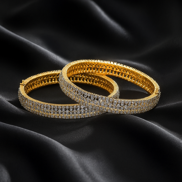 431170 Cubic Zirconia Classic Bangles With 2 Tone Plating