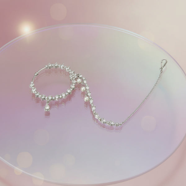 431277 American Diamond Classic Nose Ring With 2 Tone Rhodium Plating