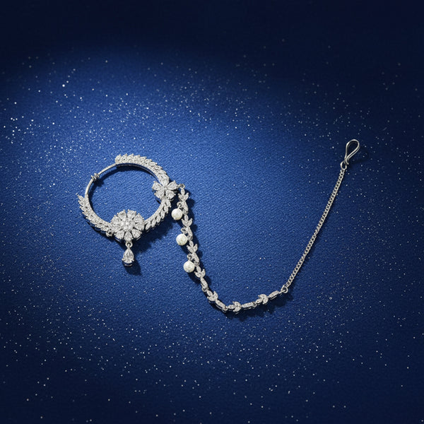 431278 American Diamond Classic Nose Ring With 2 Tone Rhodium Plating