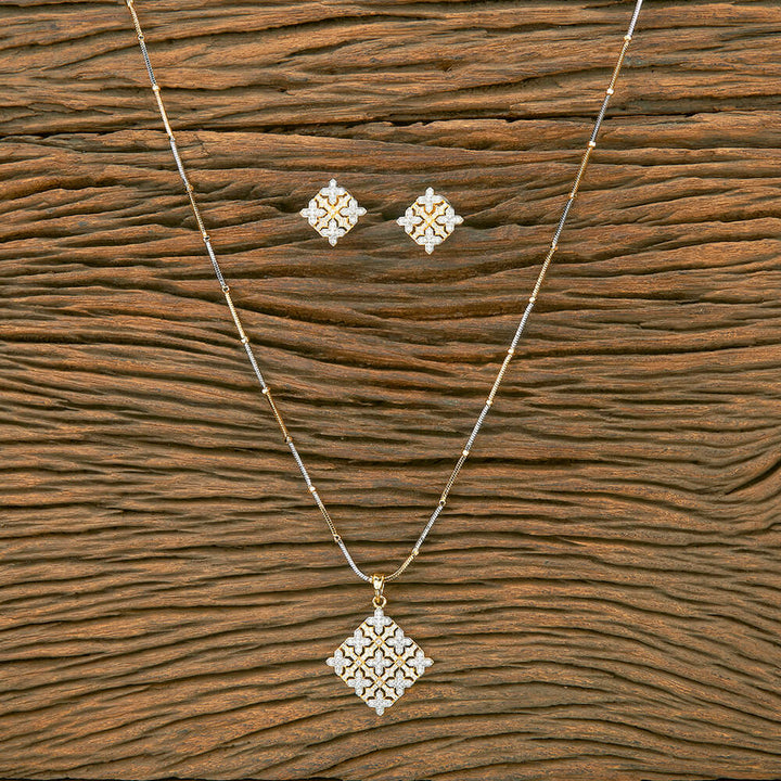 American Diamond Classic Pendant Set With 2 Tone Plating 431326