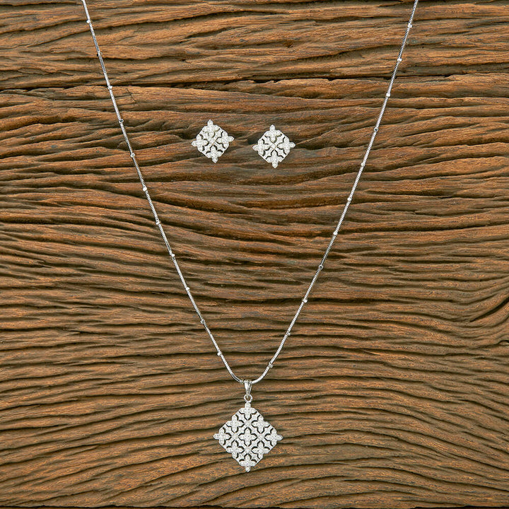 American Diamond Classic Pendant Set With Rhodium Plating 431327