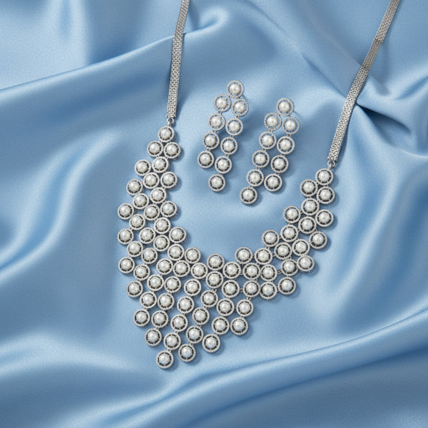 431344 Cubic Zirconia Moti Necklace With Black Rhodium 2 Tone Plating