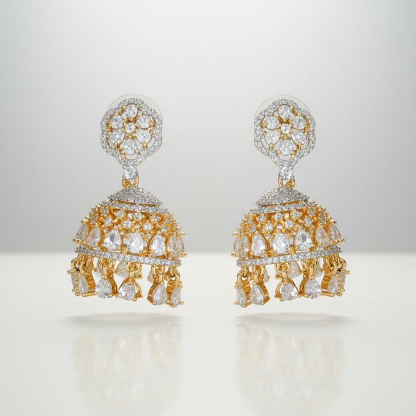 431423 Cz Classic Jhumki With 2 Tone Rhodium Plating