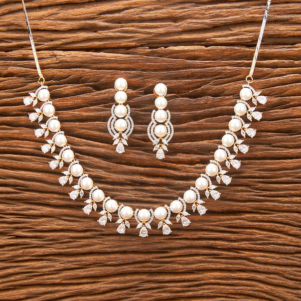 Cubic Zirconia Pearl Necklace With 2 Tone Rhodium Plating 431587