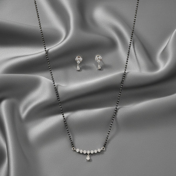 431792 Cz Delicate Mangalsutra With Rhodium 2 Tone Plating