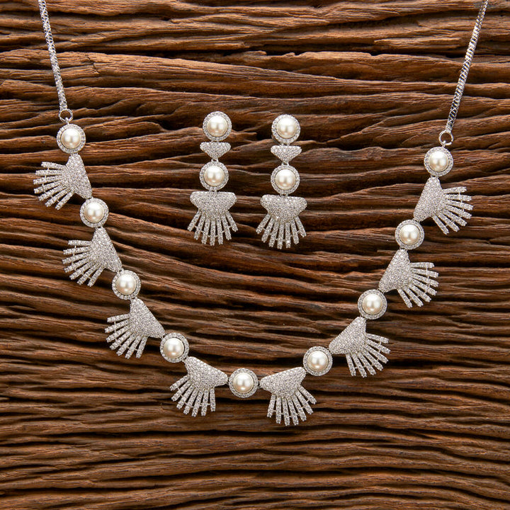 Cz Pearl Necklace With Rhodium 2 Tone Plating 431842