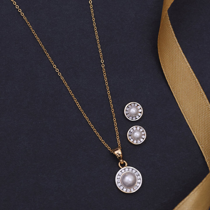 Cz Classic Pendant Set With Rhodium 2 Tone Plating 431862