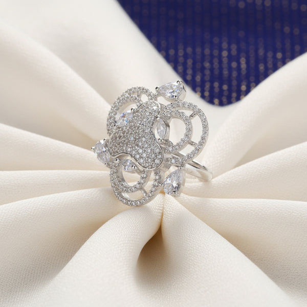 431877 Cz Classic Ring With Rhodium 2 Tone Plating