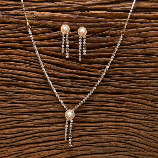 431928 Cz Classic Necklace With Rhodium 2 Tone Plating