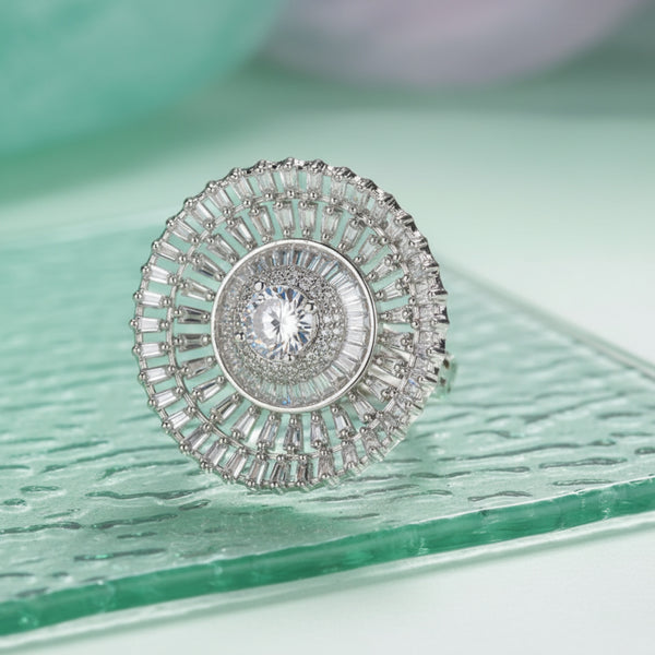 431987 Cubic Zirconia Classic Ring With 2 Tone Rhodium Plating