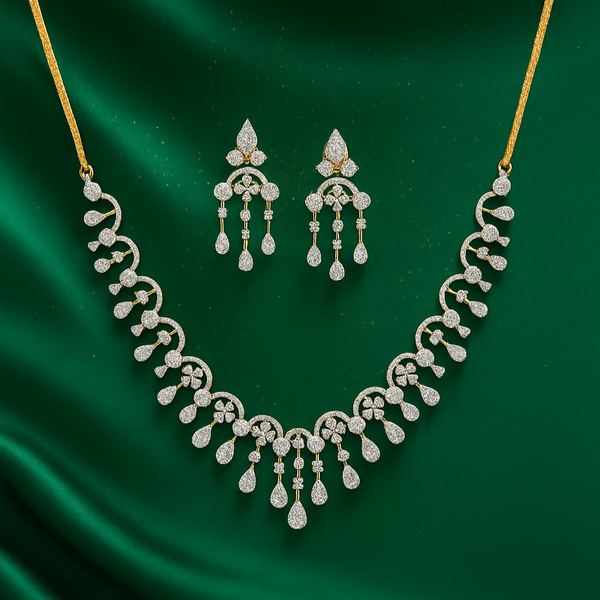 432009 Cubic Zirconia Classic Necklace With 2 Tone Rhodium Plating