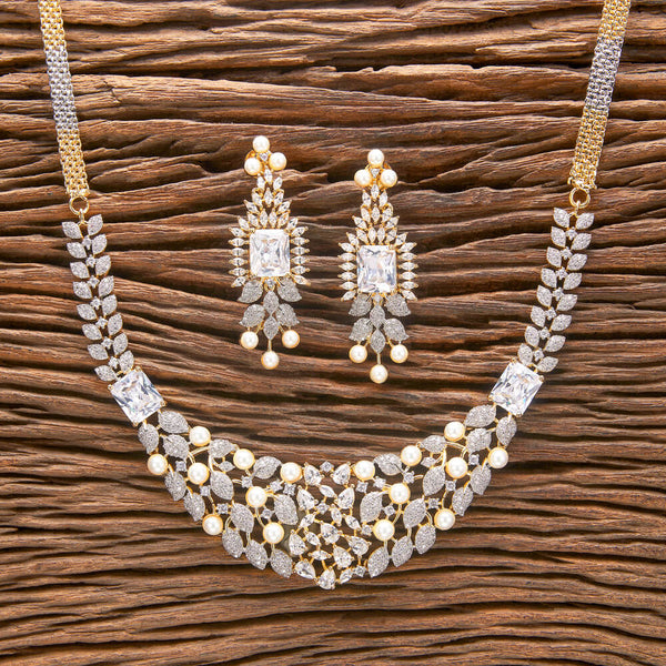 432050 Cubic Zirconia Pearl Necklace With 2 Tone Plating