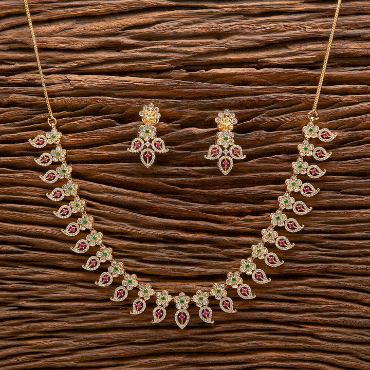 Cubic Zirconia South Indian Necklace With Gold Plating 432068