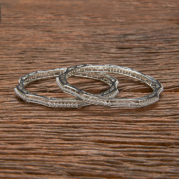 432085 Cubic Zirconia Classic Bangles With 2 Tone Rhodium Plating