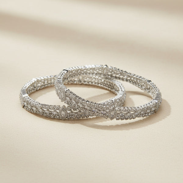 432086 Cubic Zirconia Classic Bangles With 2 Tone Rhodium Plating