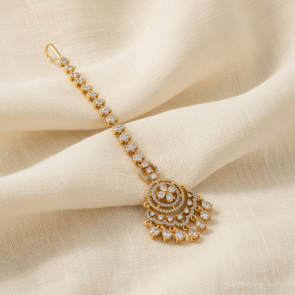 432106 Cubic Zirconia Classic Tikka With 2 Tone Rhodium Plating