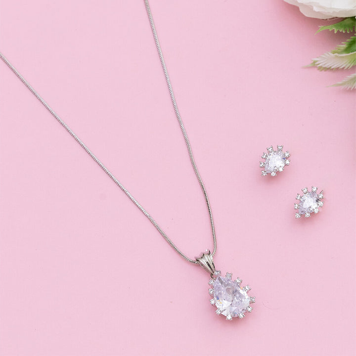 American Diamond Delicate Pendant Set With Rhodium Plating 432280