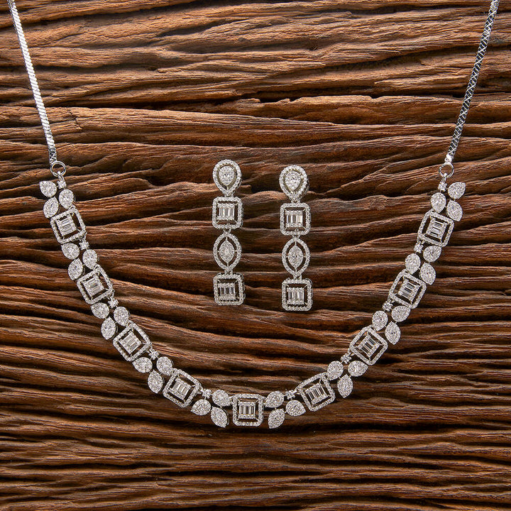 American Diamond Classic Necklace With Black 2 Tone Rhodium Plating 432299