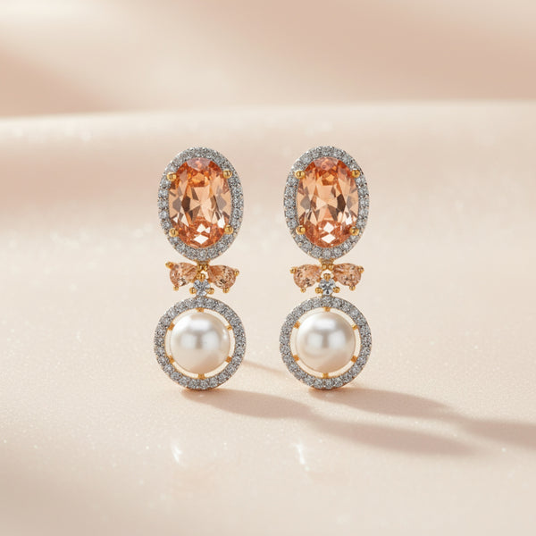 432425 Cubic Zirconia Classic Earring With 2 Tone Plating