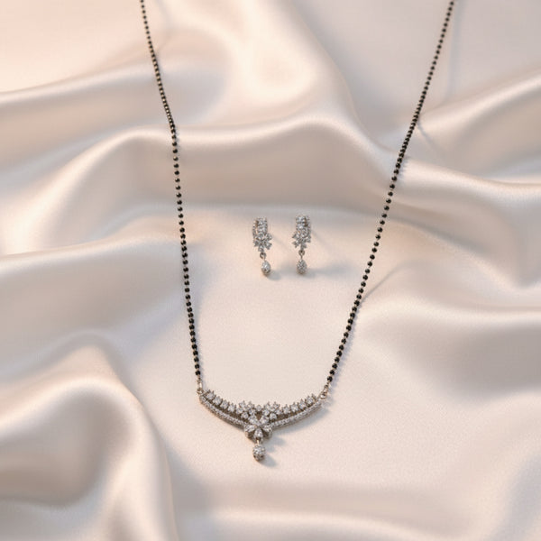 432496 Cubic Zirconia Tanmaniya Mangalsutra With 2 Tone Rhodium Plating