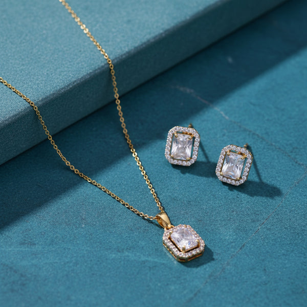 432774 Cz Classic Pendant Set With 2 Tone Plating