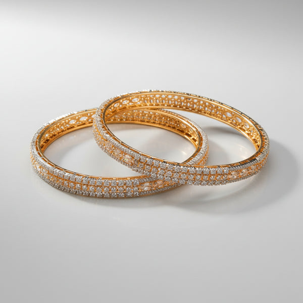 432778 Cz Classic Bangles With 2 Tone Rhodium Plating