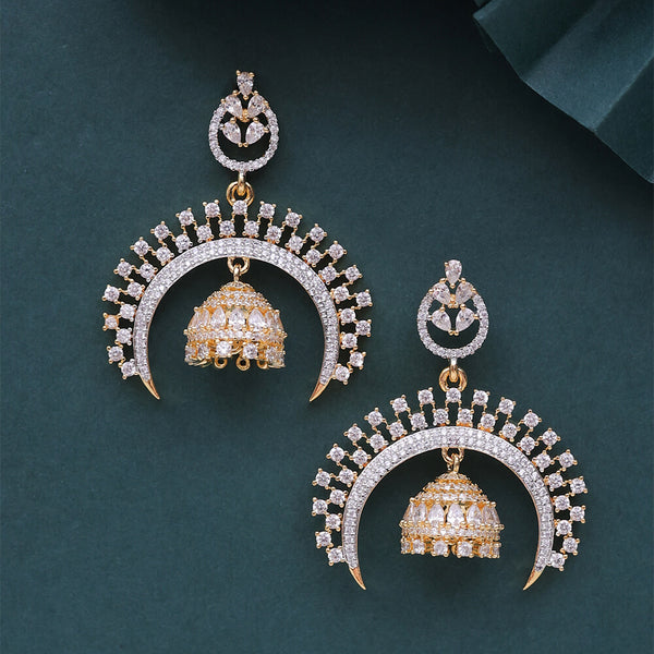 Cz Classic Jhumki With 2 Tone Rhodium Plating 432813
