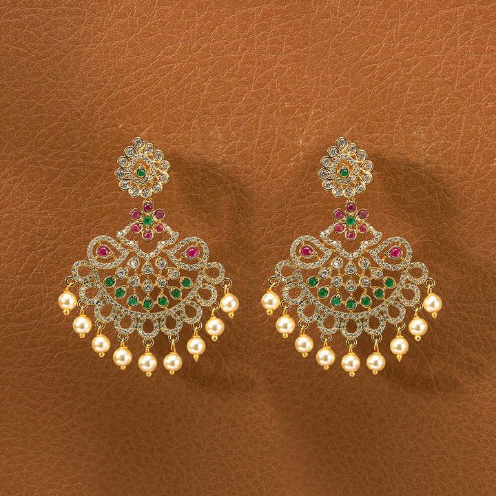 Cz South Indian Earring With Gold Plating 433032